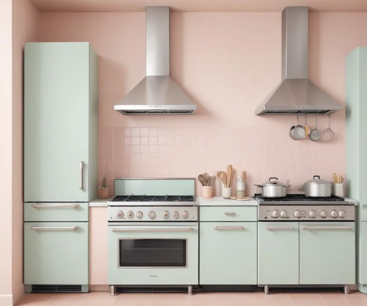 A side-by-side view of two different stainless steel professional-style kitchen ranges.