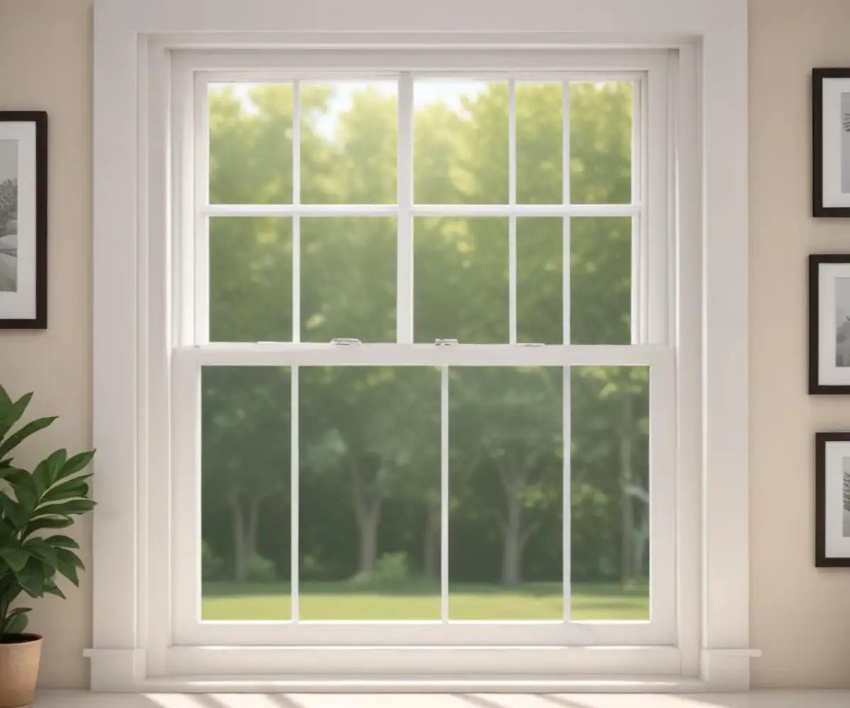 A white double-hung window with a half screen on the bottom sash next to one with a full screen covering both sashes.