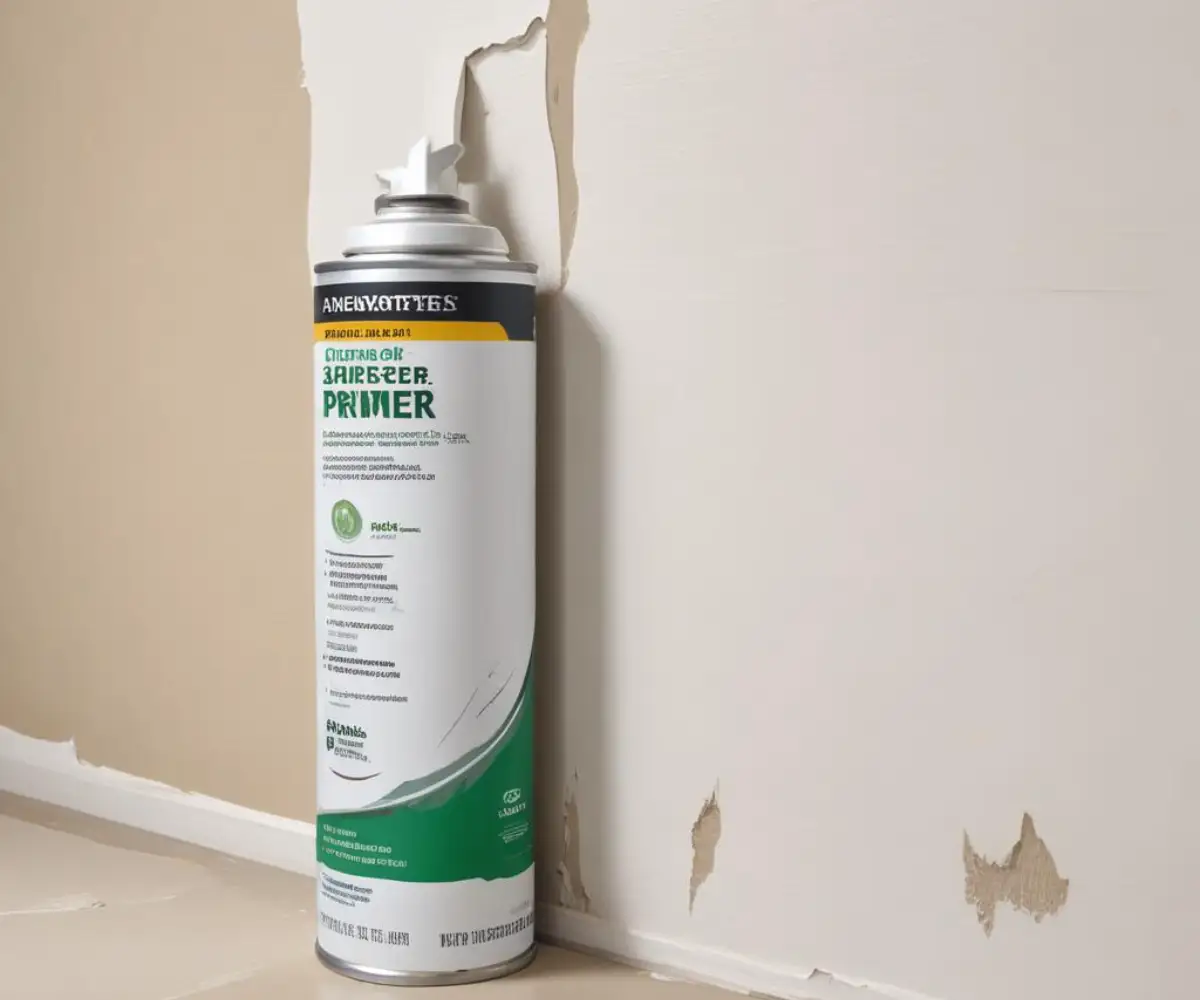 Side-by-side comparison of a clear problem surface sealer and a white stain-blocking primer on a piece of damaged drywall.