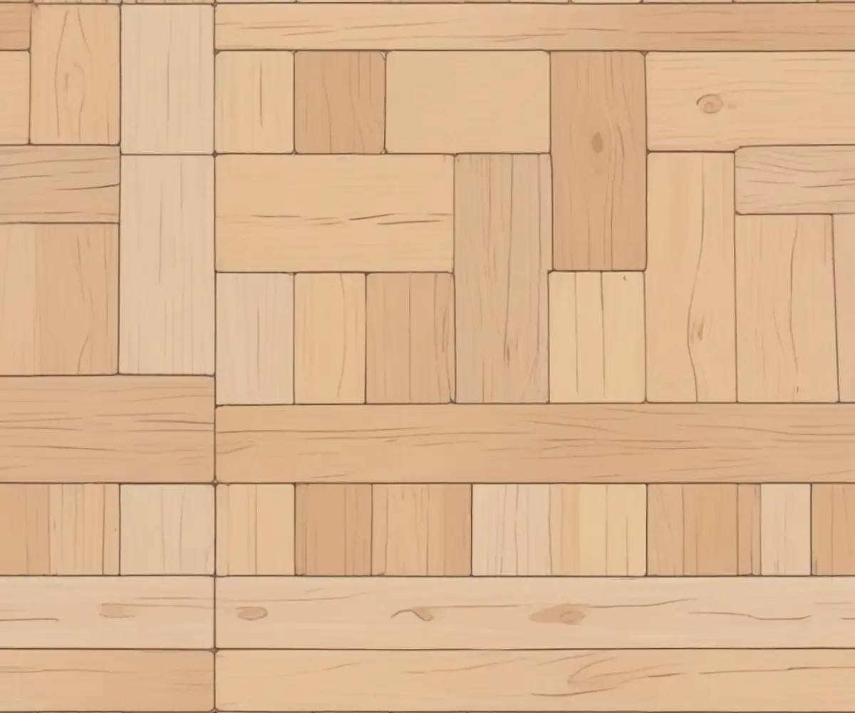 Light-colored rectangular floor planks installed in a uniform, repeating H-pattern, creating visible seam lines.