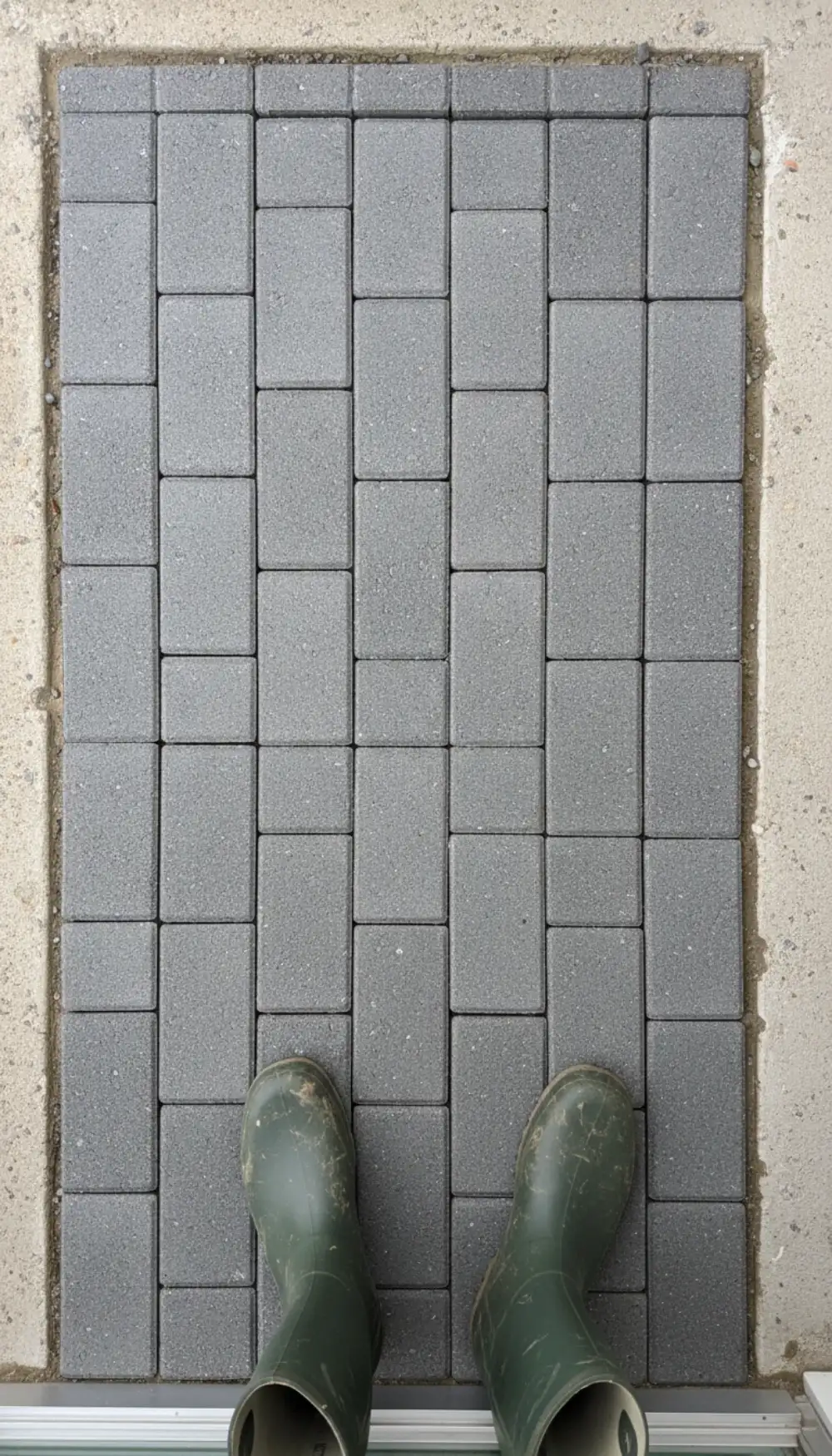 Grey recycled rubber pavers installed on a balcony floor resembling stone