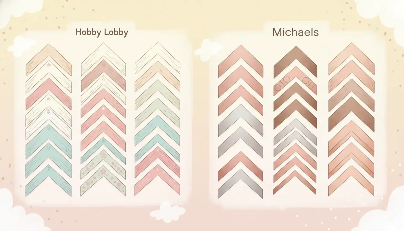 Assortment of wooden and metallic picture frame corner samples on a display wall.