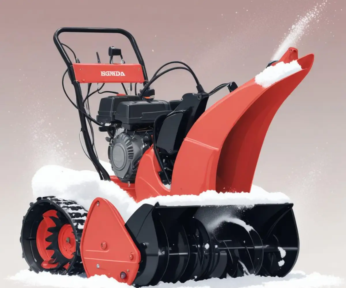 A red and black Honda HSS1332ATD two-stage track drive snow blower on a clean, white background.