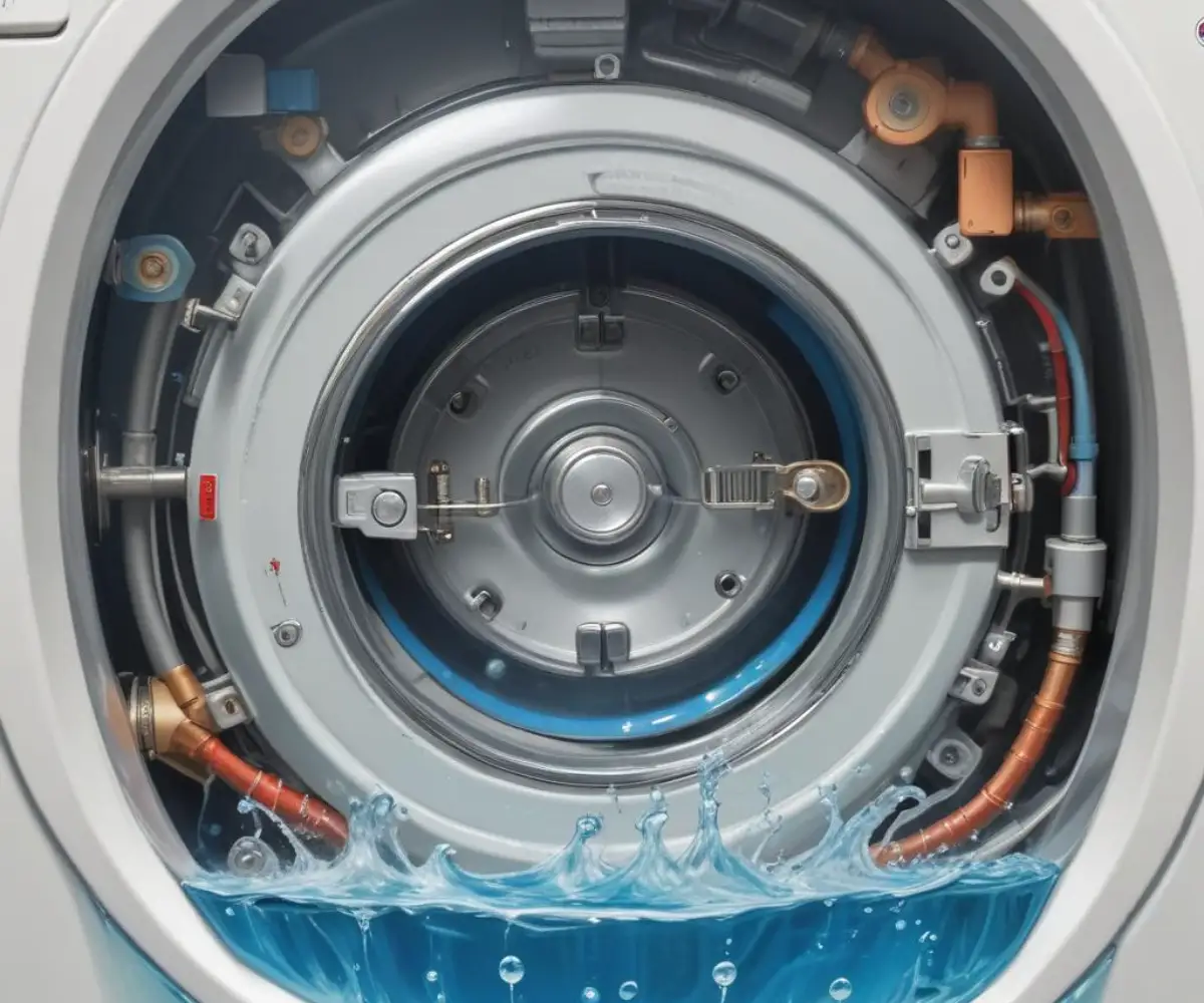 Cutaway view of a washing machine drum showing the water level pressure switch and attached tube.