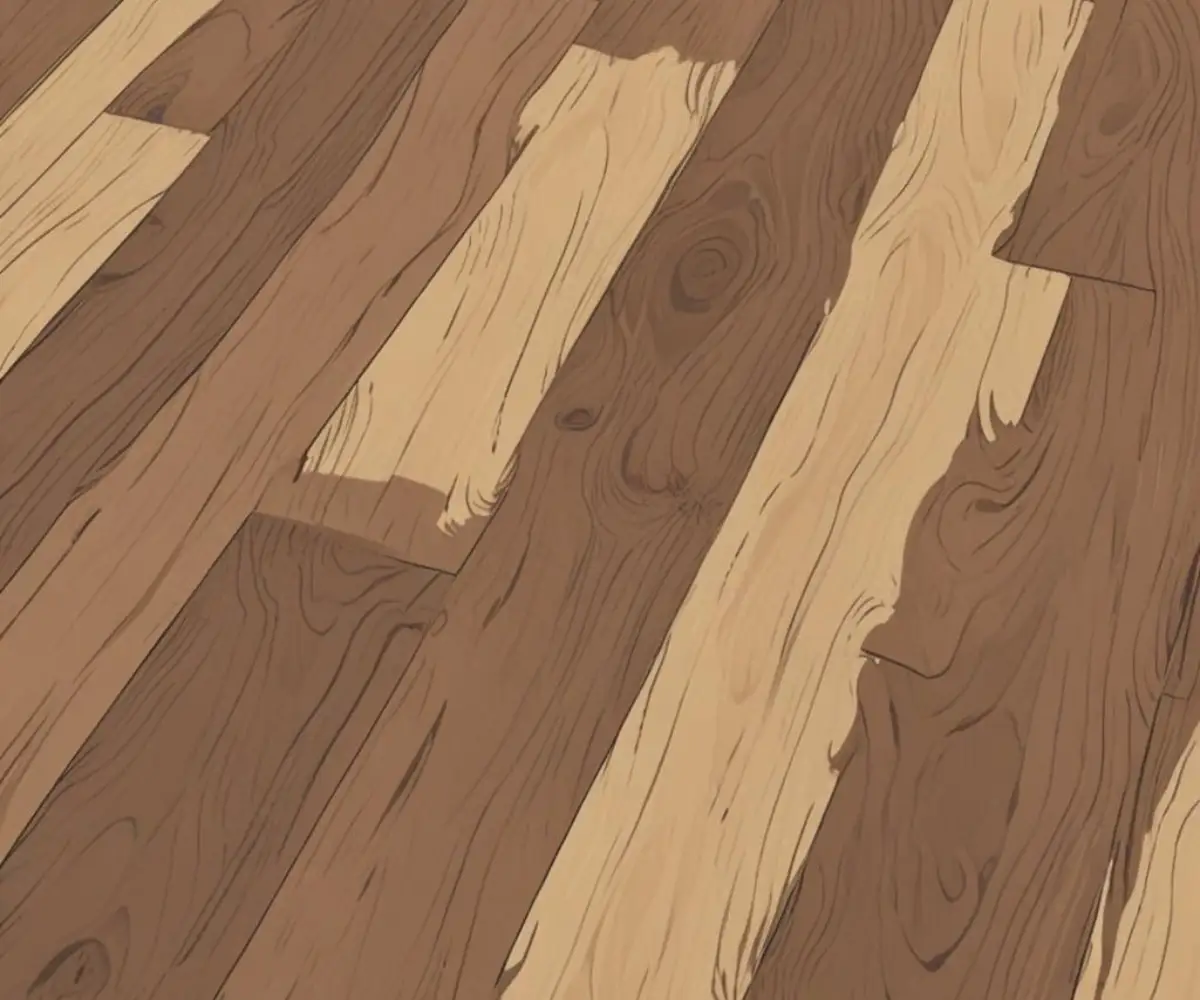 Close-up of interlocking luxury vinyl plank flooring with a wood grain pattern.