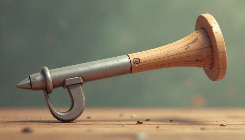 Close-up of a 16-gauge finish nail driven into a wooden board.