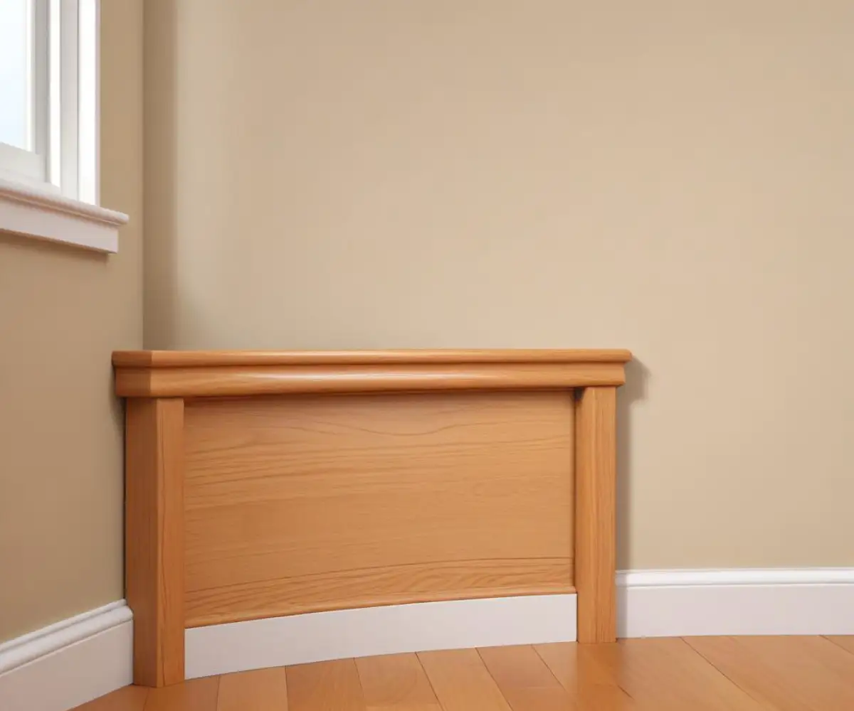 A flexible piece of wooden quarter round molding curved to fit against a rounded wall corner.