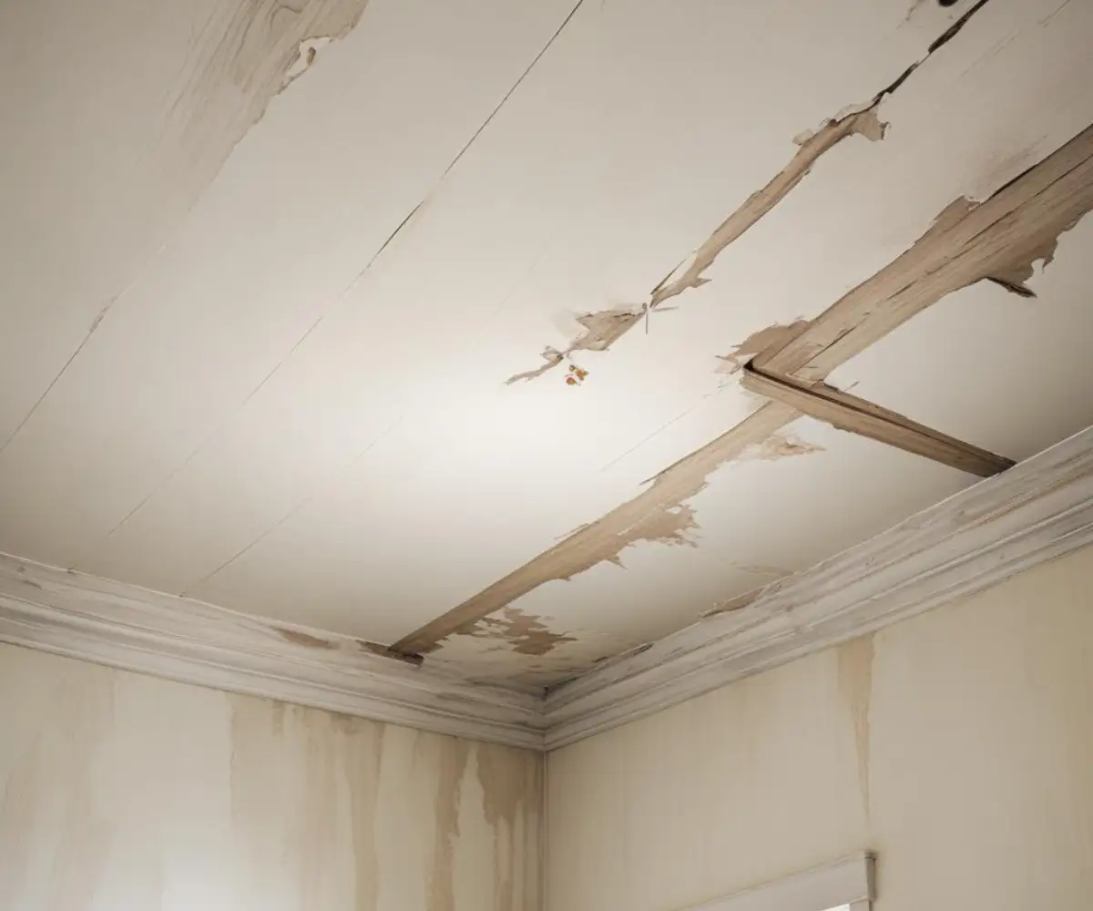 A smooth, white ceiling with a perfectly patched and painted area where a hole was repaired.