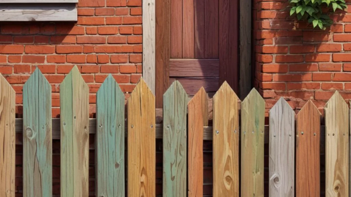 Wooden slat closing the narrow gap between a fence post and a brick house wall.