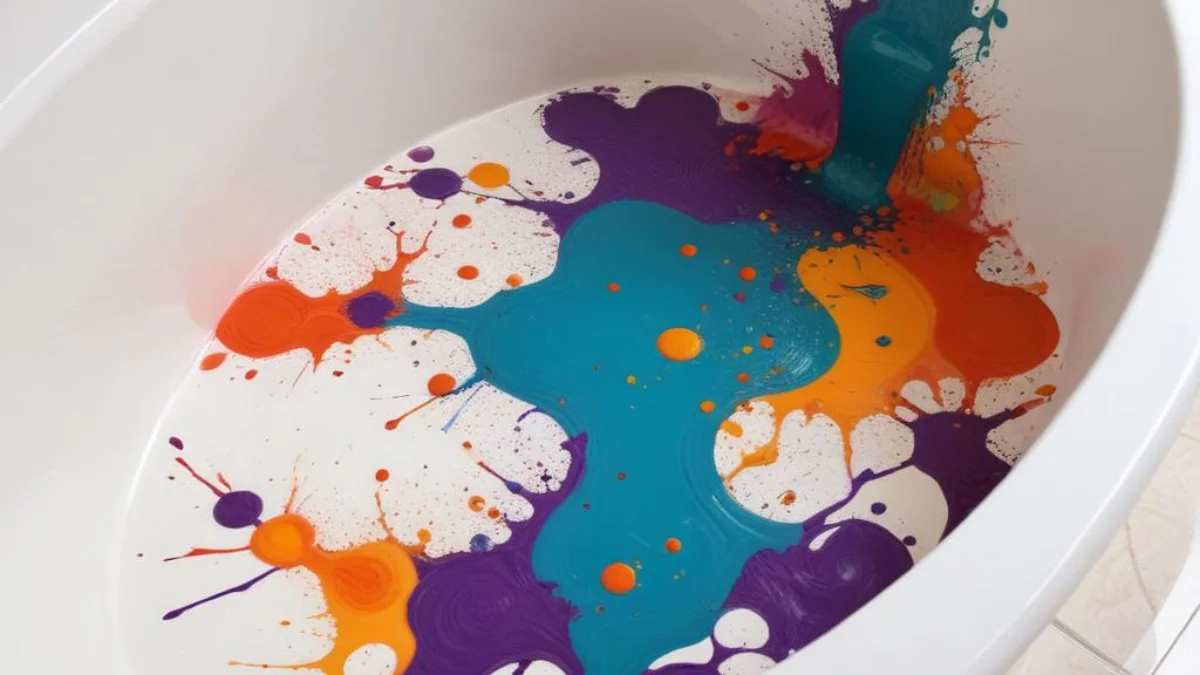 A low spot in a white bathtub floor being filled with an epoxy repair compound.
