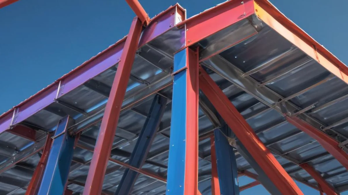 Steel C-purlins installed on edge on a metal building's roof framing.