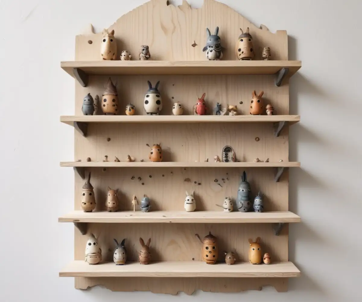 Two light-colored wooden shelves joined together side-by-side using flat metal mending plates and screws, mounted against a plain white wall.