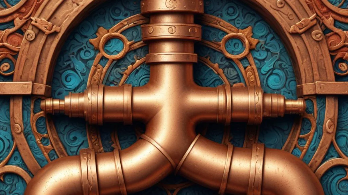 A brass push-to-connect fitting firmly gripping a copper pipe.
