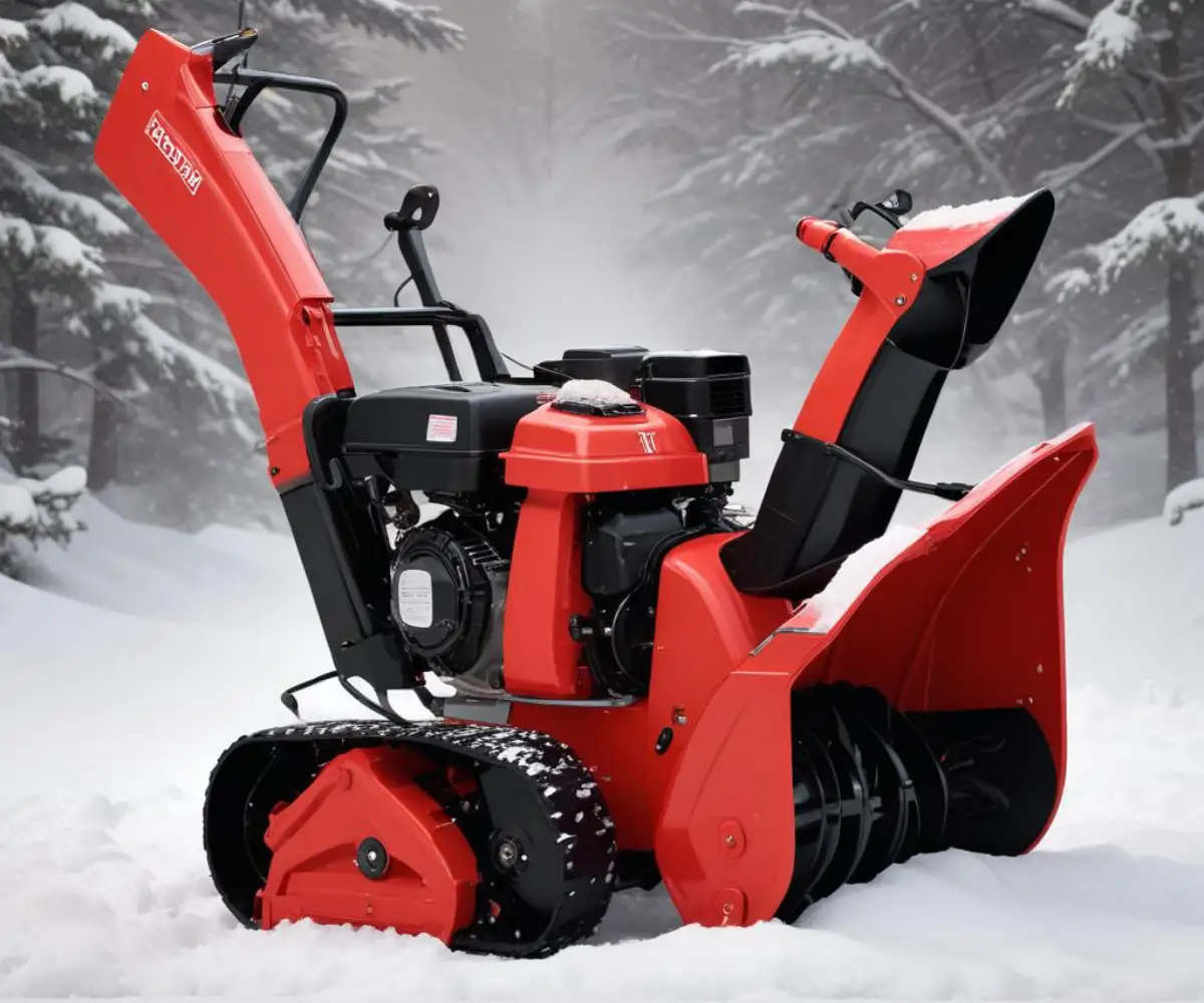 A red Honda HS622 two-stage snow blower with black handles and a discharge chute, shown on a neutral, solid-colored background.