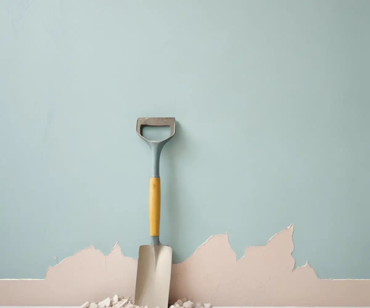 Close-up of a poorly finished and cracked plaster wall with visible trowel marks.
