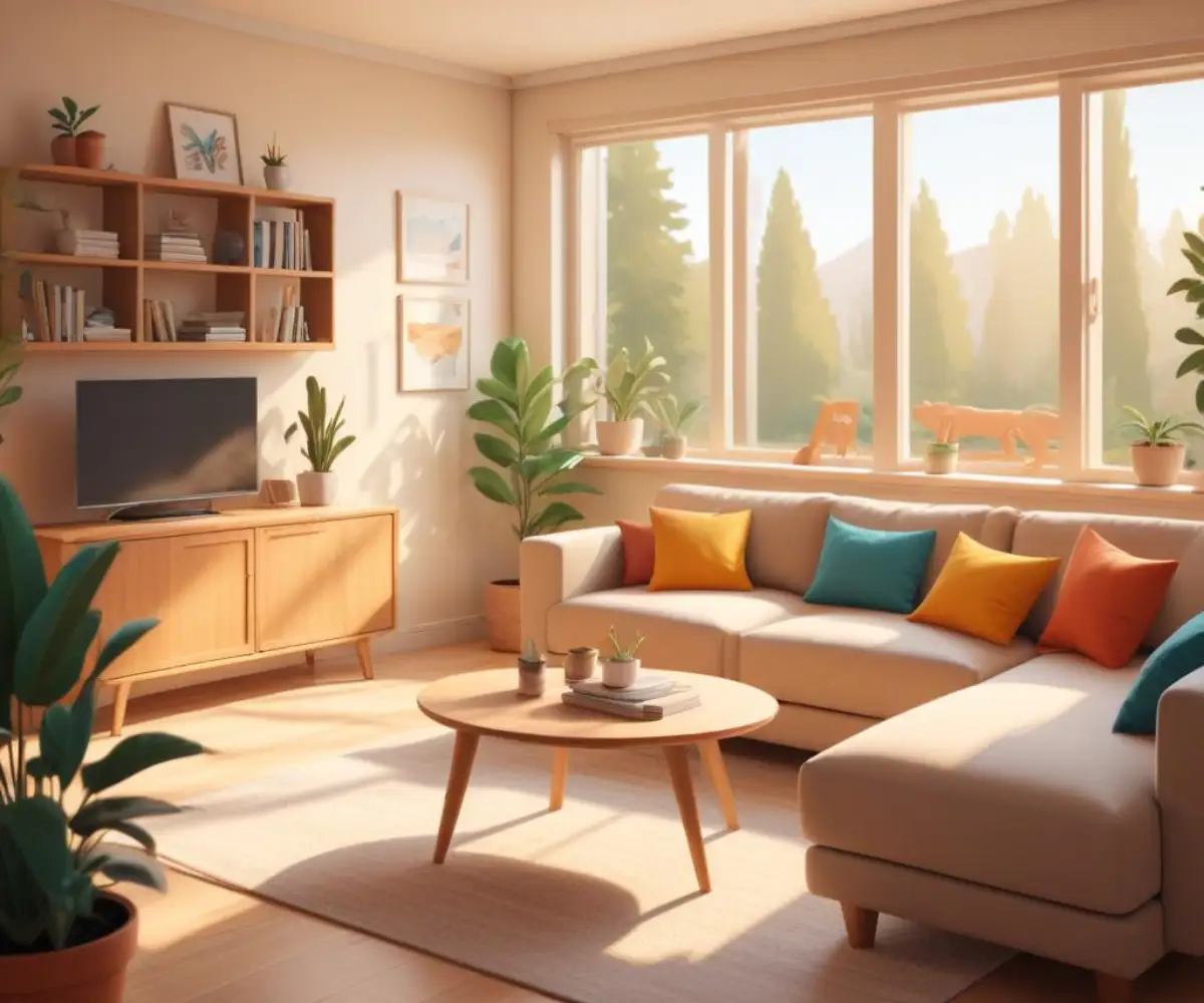 A warm and inviting living room interior with soft, natural light.