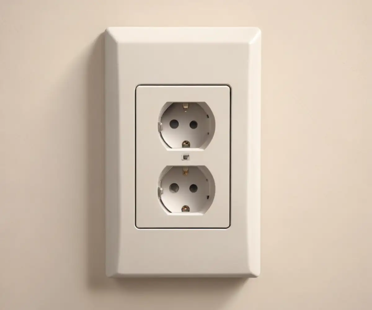 A close-up view of a standard 3-prong, 240-volt electrical dryer outlet installed on a light-colored wall.