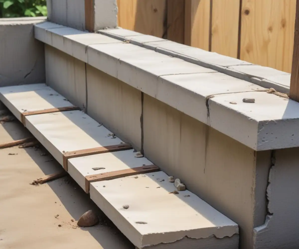 A foam sill seal gasket placed on a concrete foundation, separating it from the wooden sill plate of a house under construction.