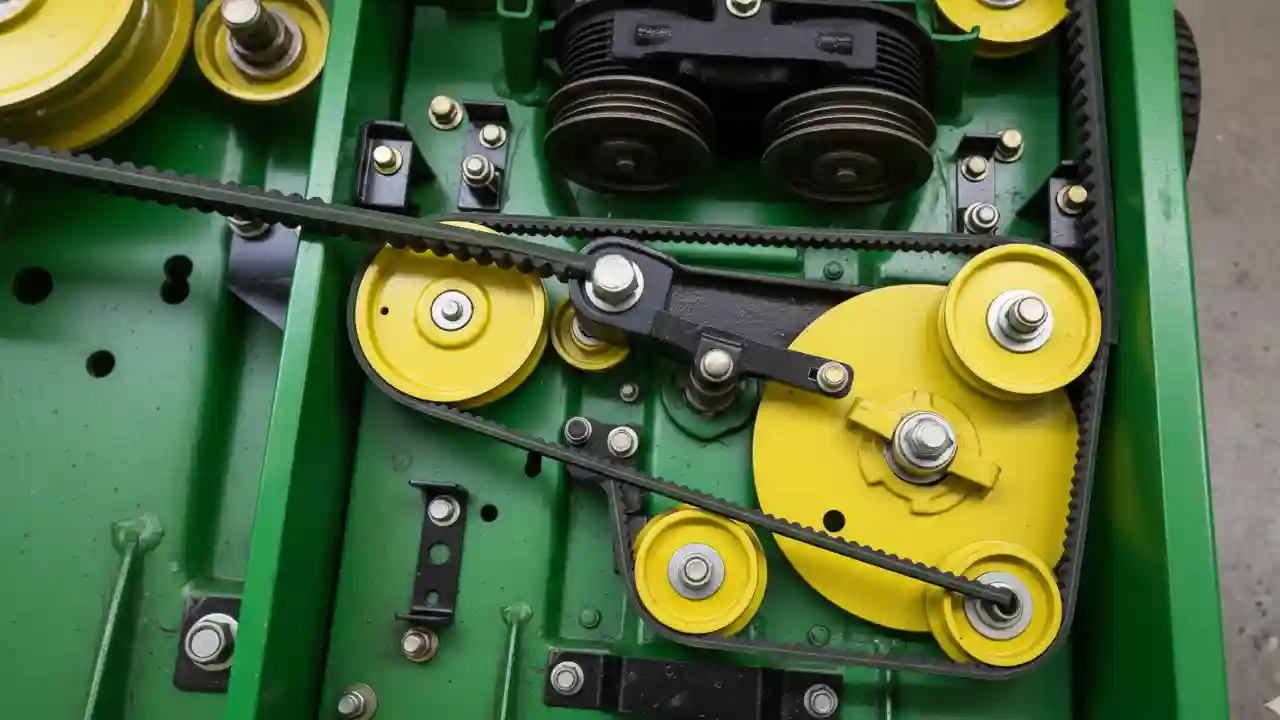 Schematic of a lawn tractor hydrostatic drive belt and pulley system.