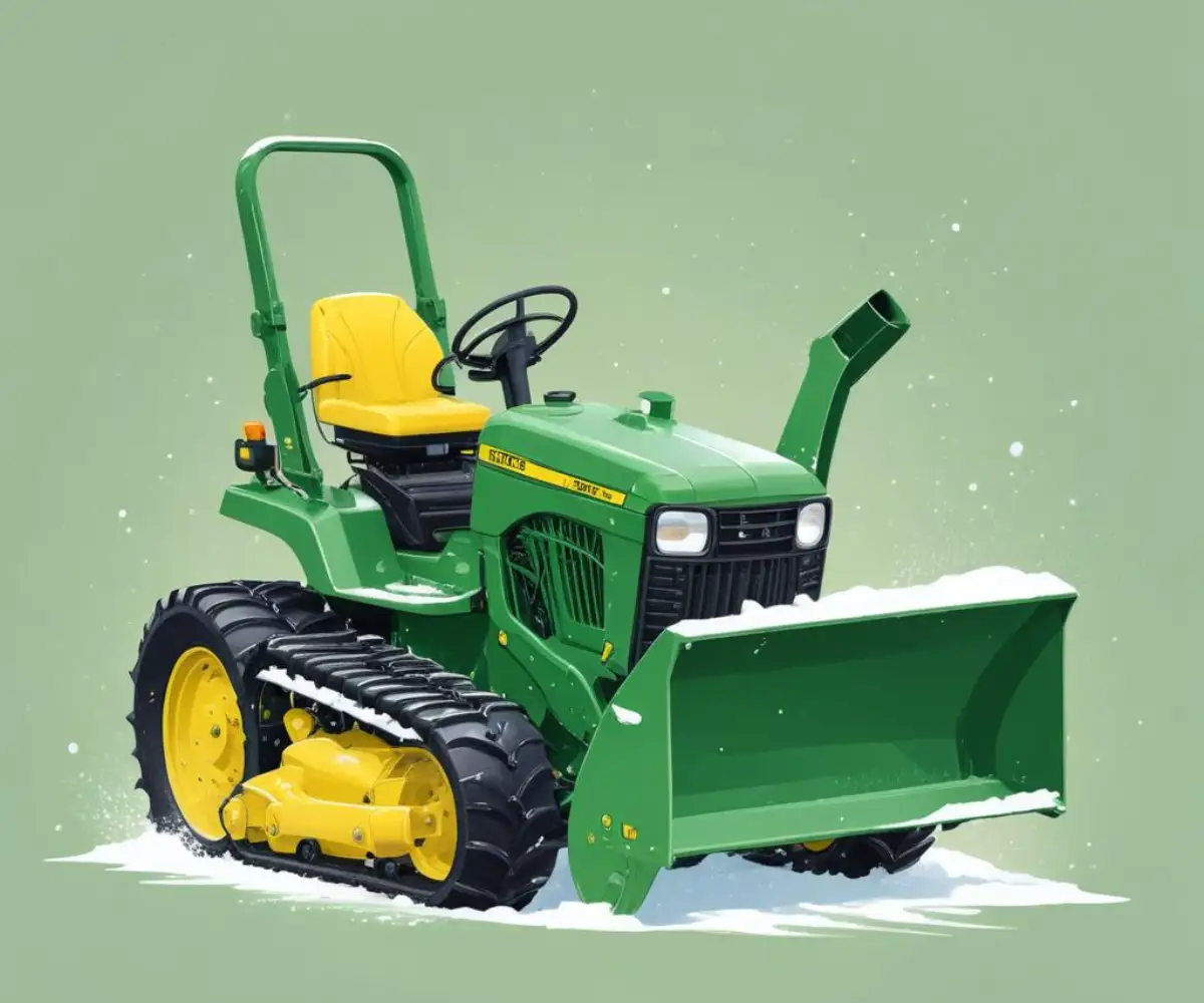 A green and yellow John Deere 826 snowblower on a clean, solid background.
