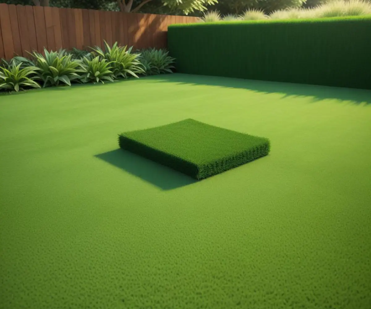 Vibrant green artificial turf with a knitted backing, designed for optimal drainage, installed in an outdoor space.
