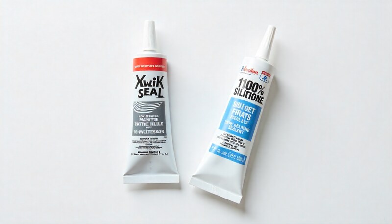 A tube of acrylic latex caulk next to a tube of 100% silicone sealant on a clean, white background.