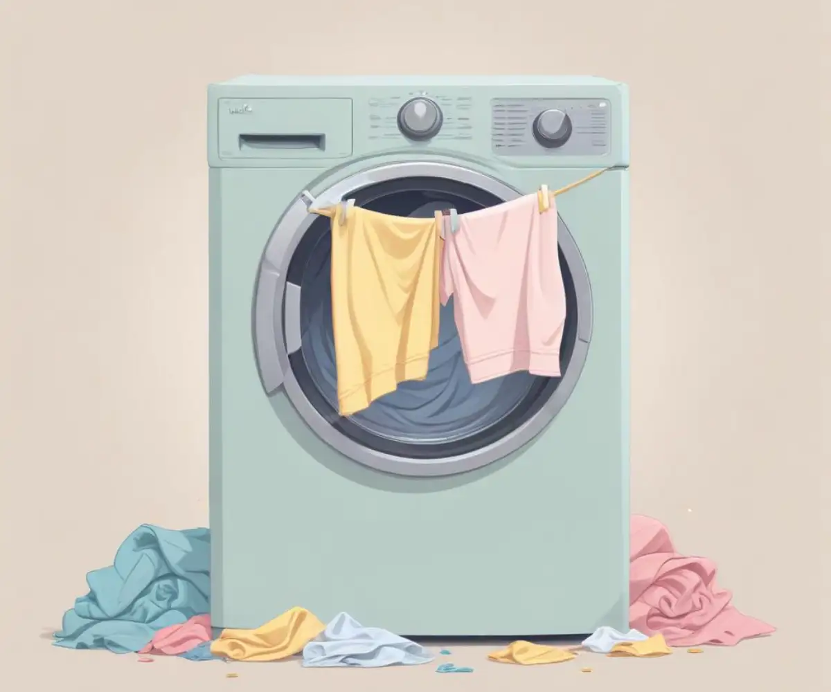 A pile of wrinkled, damp clothes inside a dryer drum.