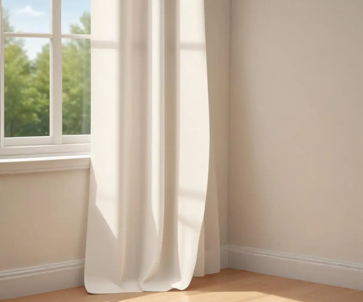 Side-by-side swatch comparison of a pure white fabric and an off-white fabric for window blinds.