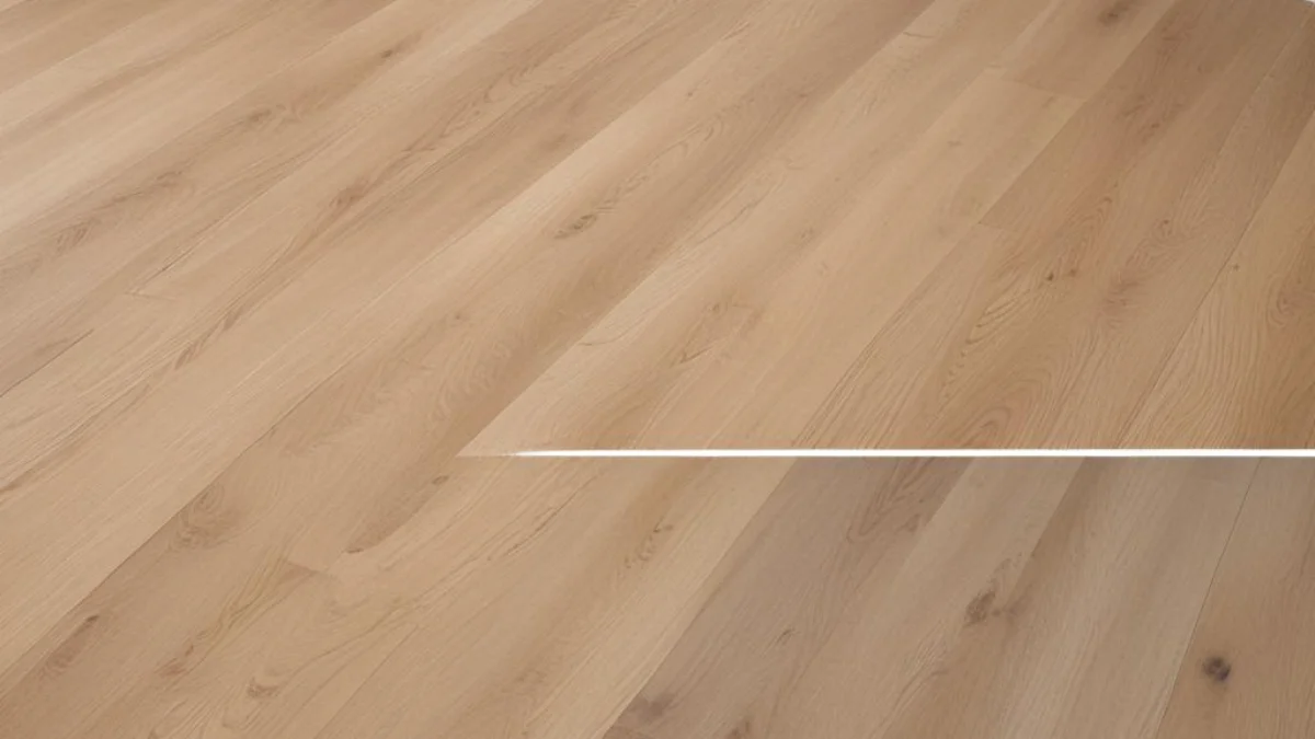 Side-by-side comparison of light oak Malibu Wide Plank flooring and a darker, textured Lifeproof vinyl plank in a naturally lit room.