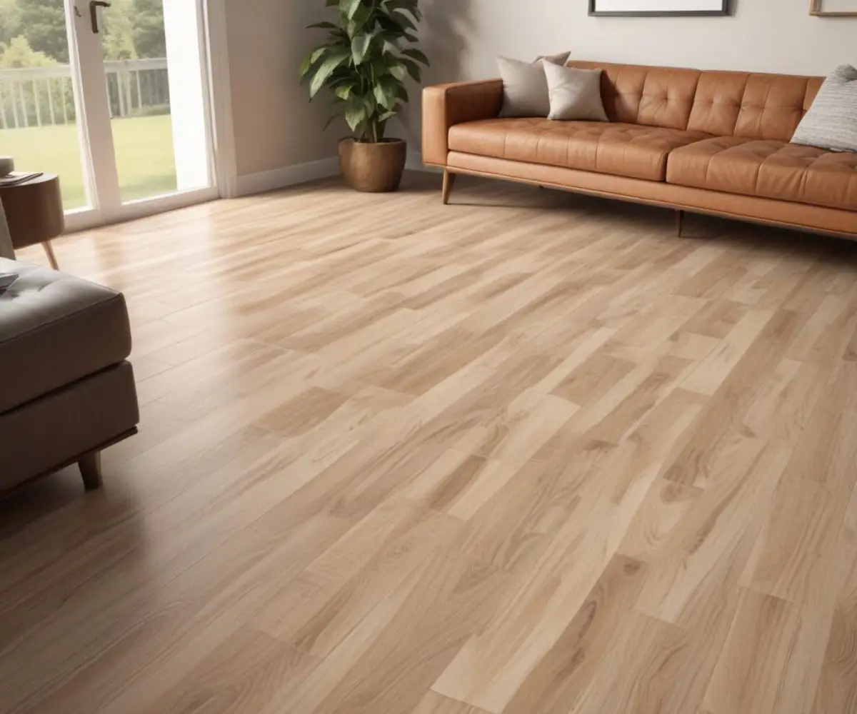 Luxury vinyl plank flooring with a realistic wood grain finish in a modern living room.