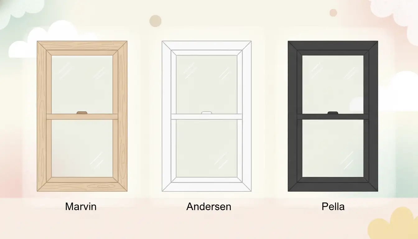 A display showing three different types of residential window frames side-by-side.