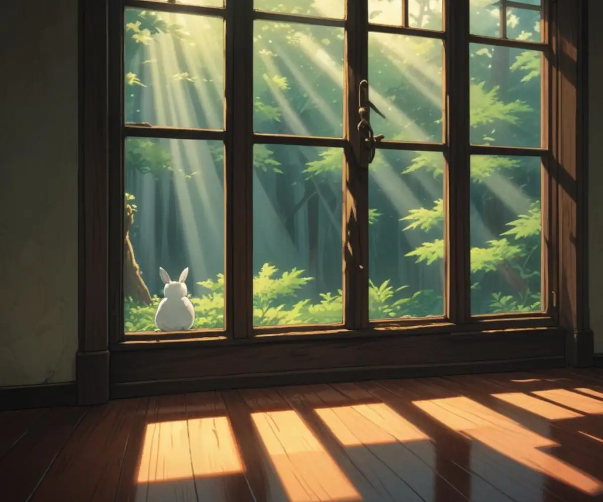 Sunlight from a window highlighting a deep scratch across a dark hardwood floor.