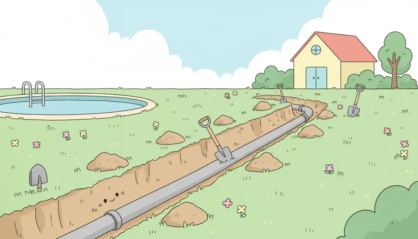 Newly dug trench in a green lawn for relocating an underground electrical conduit.