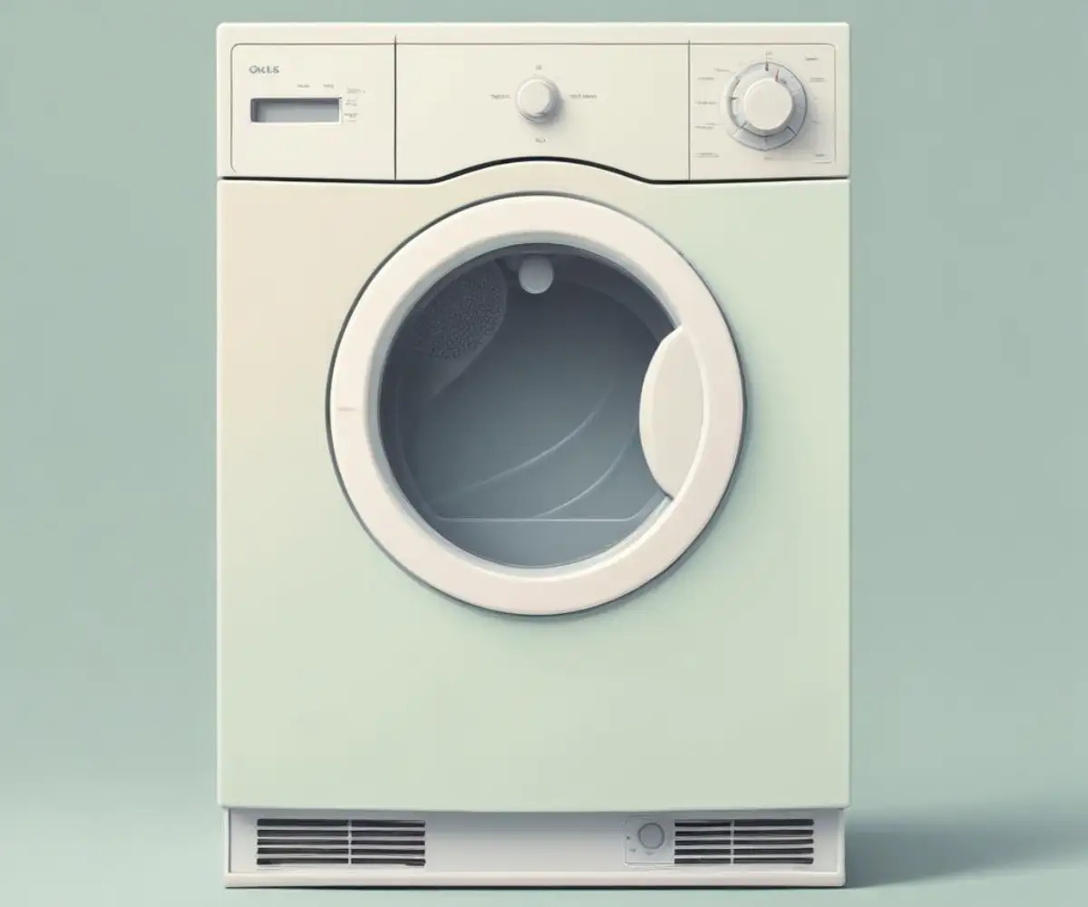 Rear view of a modern gas clothes dryer showing the gas line connection and exhaust vent.