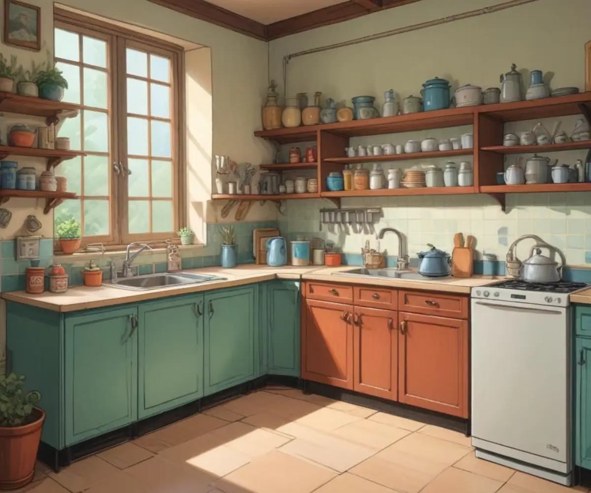 An empty under-counter space in a modern kitchen where a dishwasher would normally be installed.