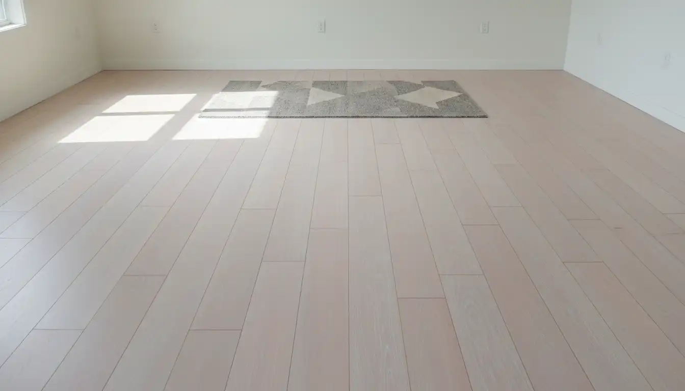 Red oak hardwood flooring with a light, whitewashed Scandinavian-style finish.