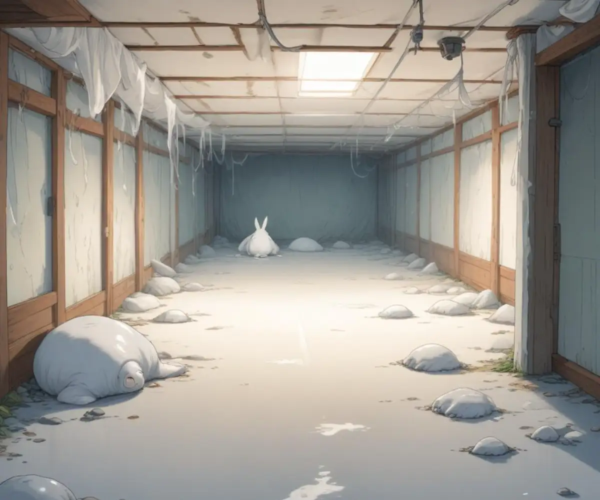A clean, brightly lit crawl space lined with a white vapor barrier on the floor and walls.