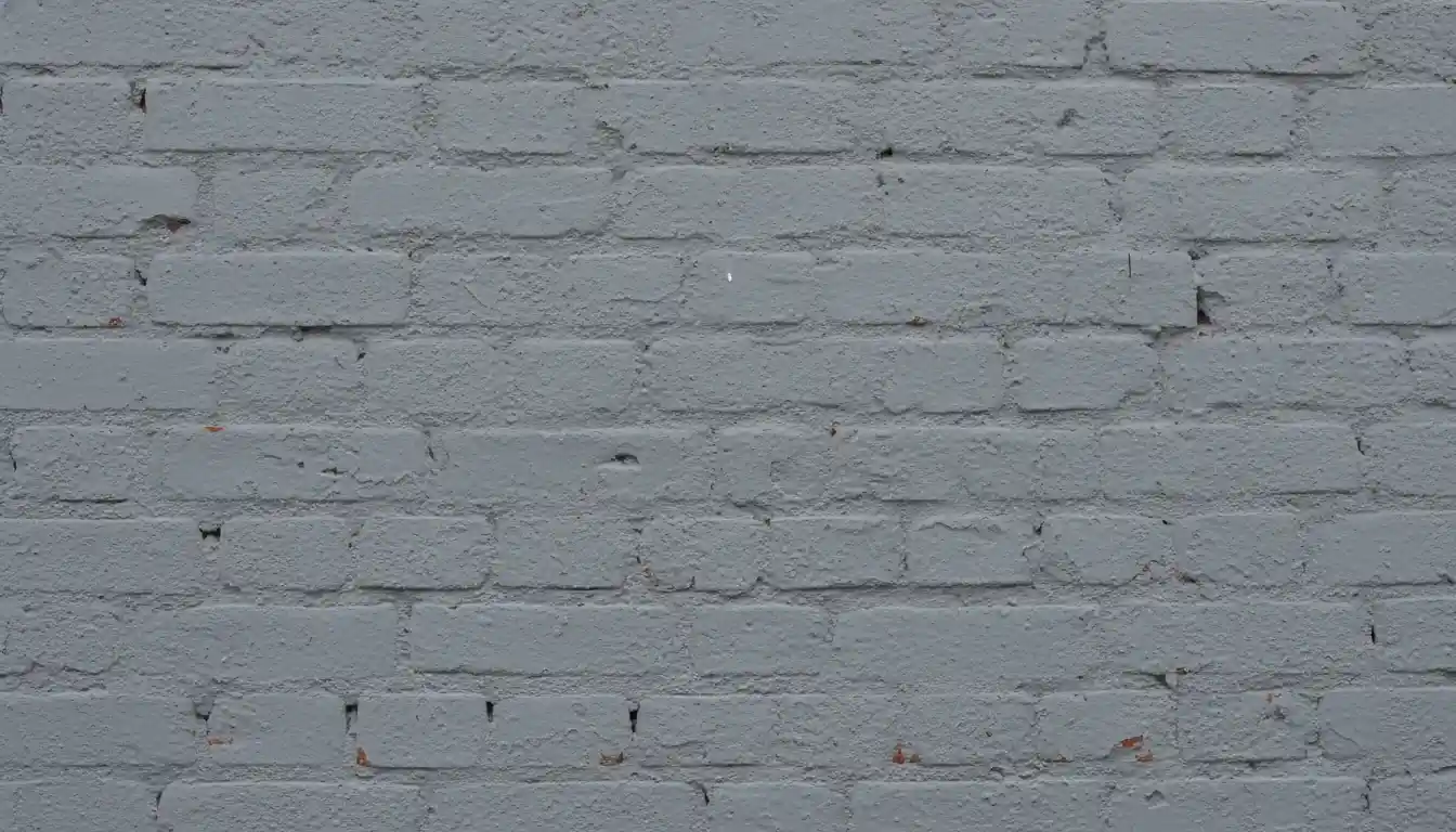 A close-up of a textured brick wall painted a solid, neutral grey color under bright, even lighting.