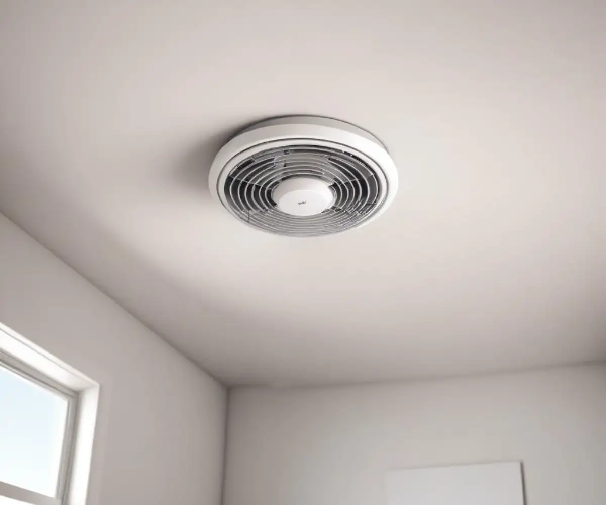 A modern, quiet bathroom ventilation fan installed on a clean white ceiling.