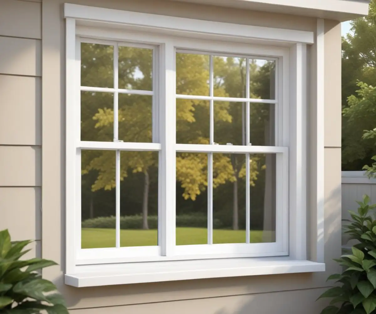 A modern white vinyl double-hung window with clean lines.
