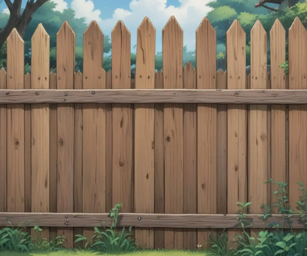 A close-up of a single-sided wooden privacy fence showing the finished vertical planks and the supporting rails on one side.