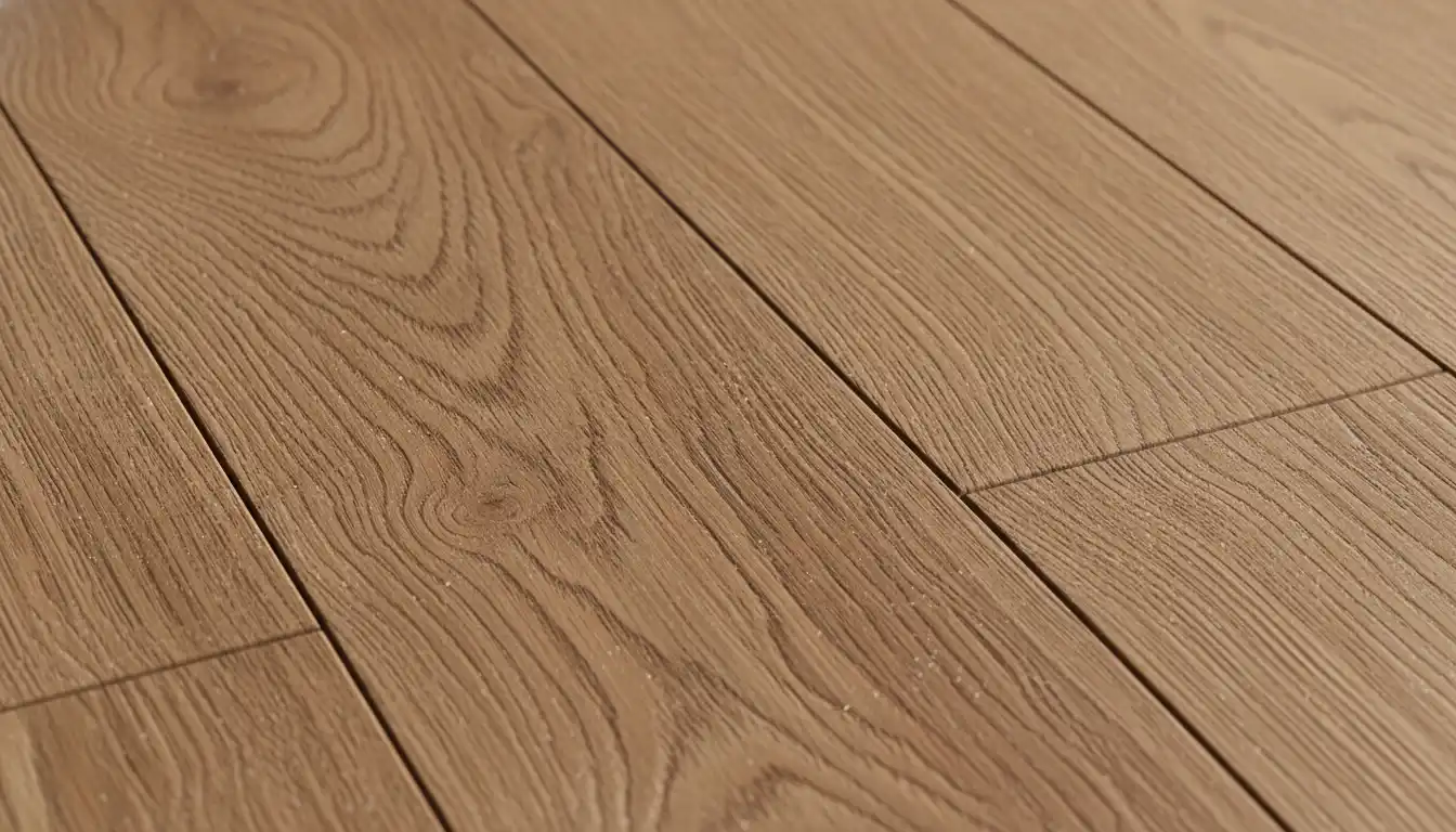Close-up of textured real oak wood flooring planks.