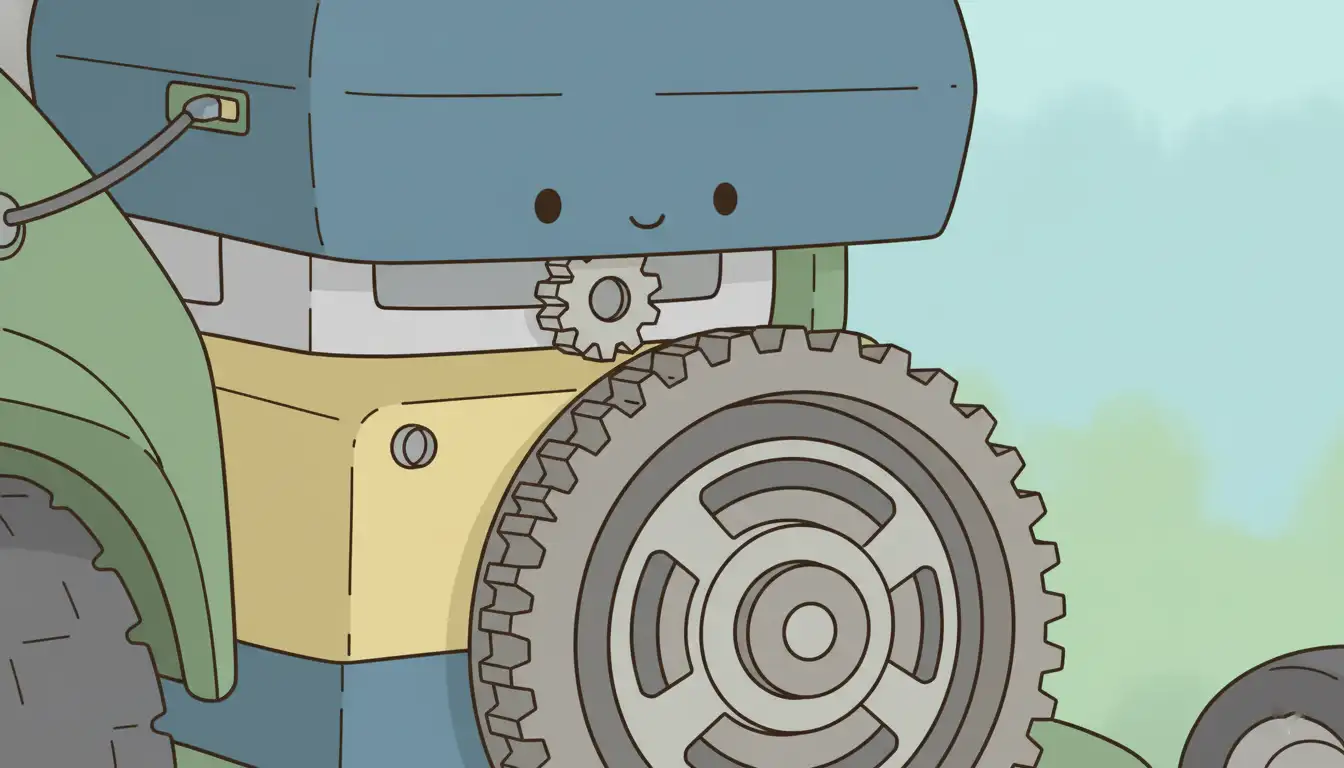 Close-up of a riding mower engine showing the starter gear and flywheel teeth.