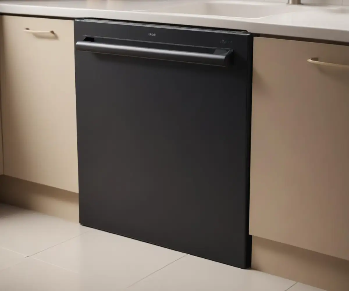 A black rubber lower door seal component for a dishwasher, shown against a plain, neutral background.