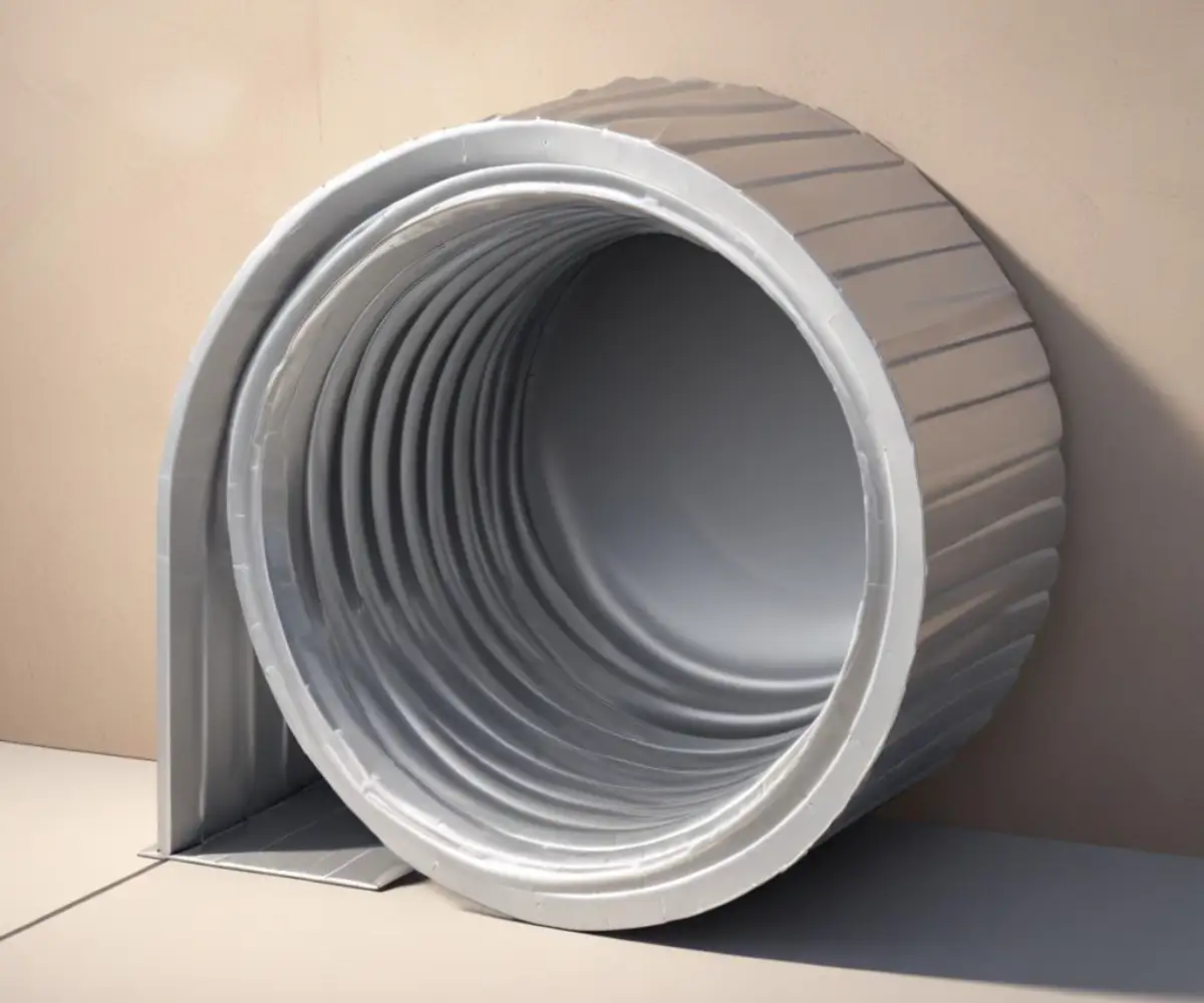 A coil of corrugated semi-rigid aluminum ventilation duct on a plain background.