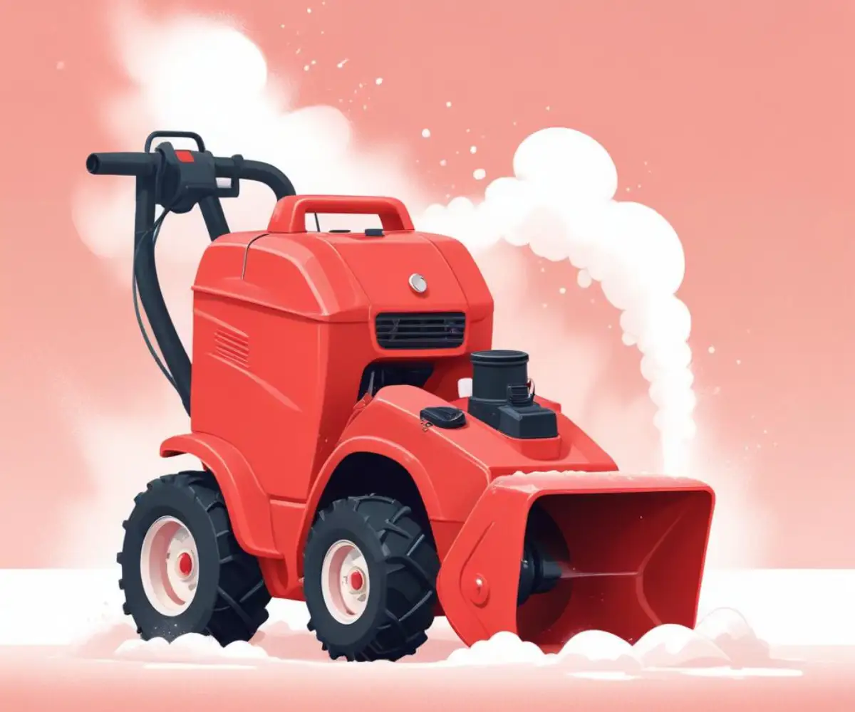 Red gas can pouring fuel into the tank of a modern red snowblower