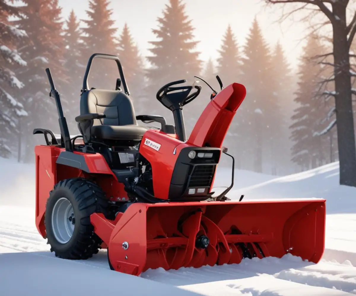 A red Simplicity 755 two-stage snowblower with a black chute and handlebars, shown at a three-quarter angle on a plain background.