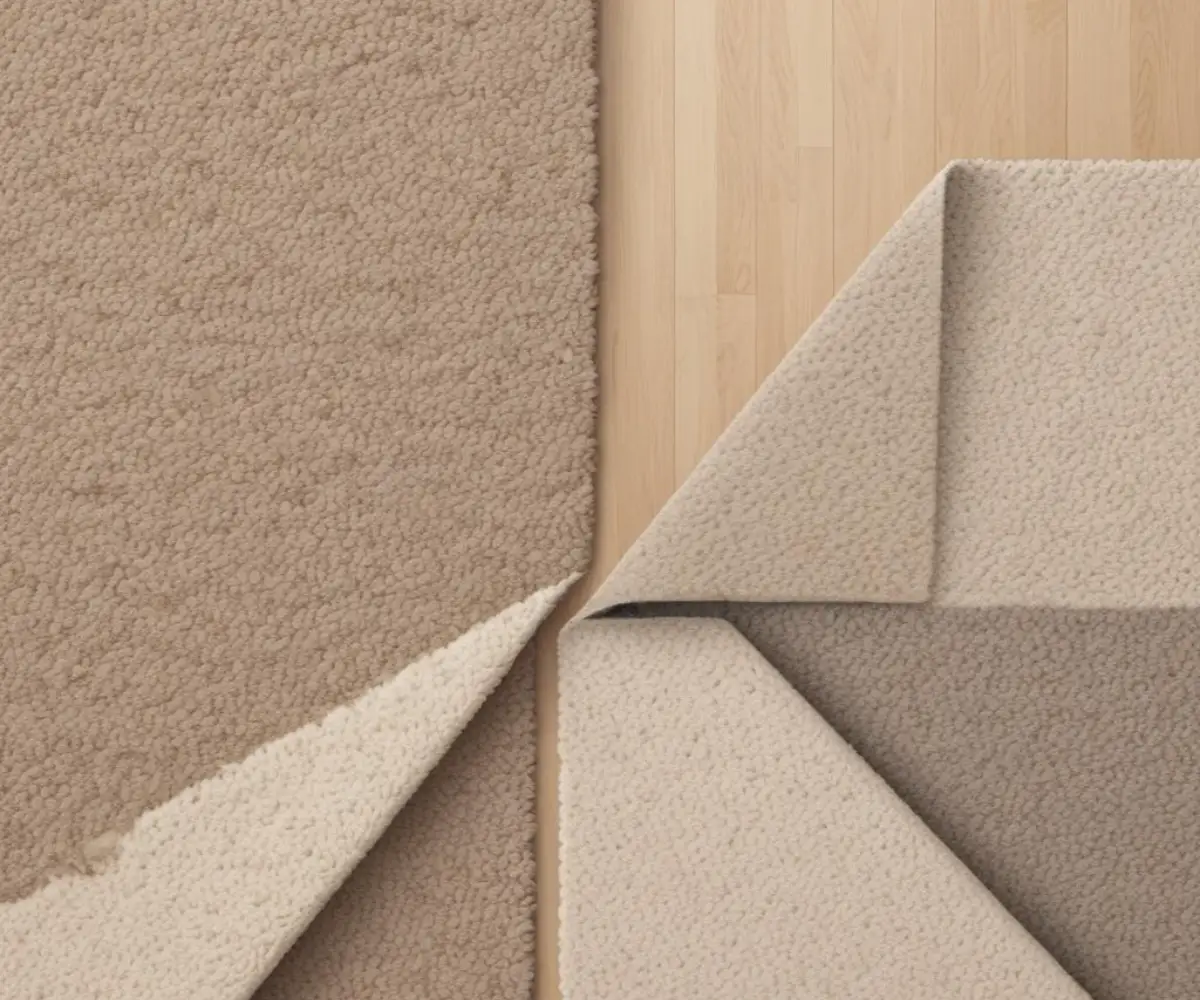 Side-by-side comparison of two different textured carpet samples in neutral tones.
