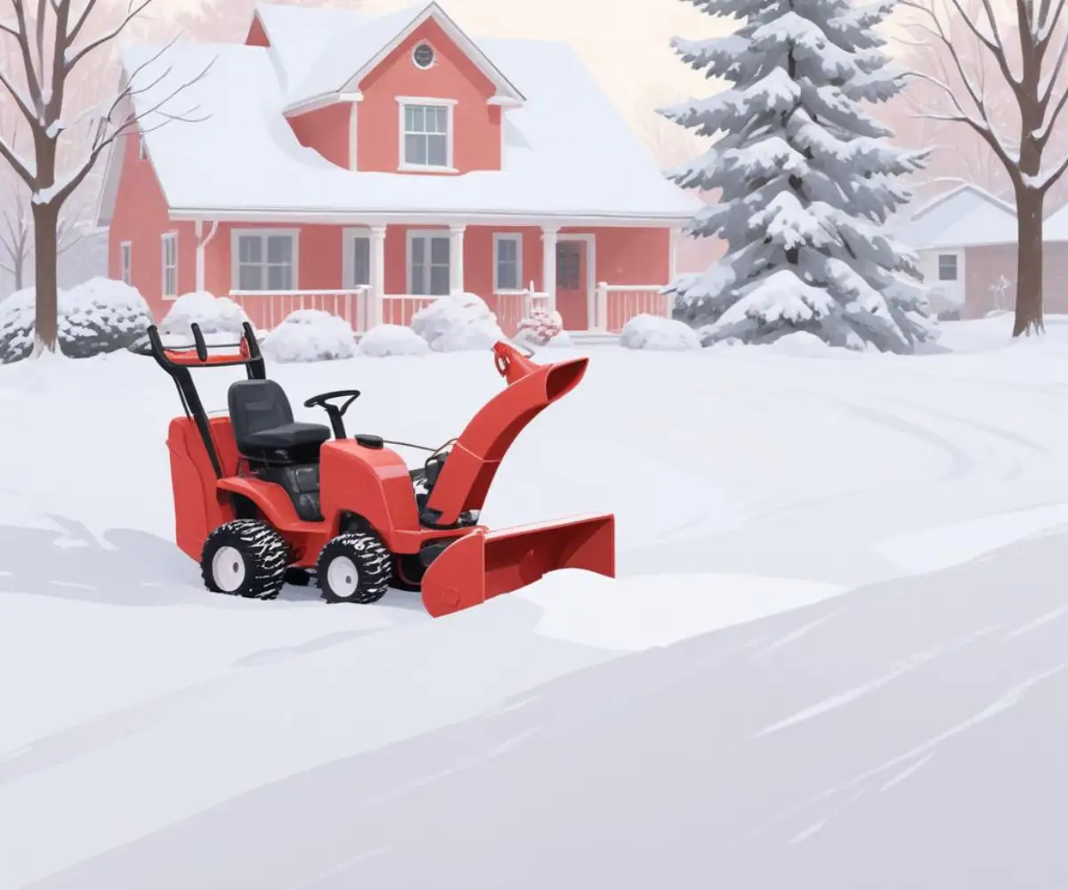 A red two-stage snowblower on a clear driveway next to a pile of fresh snow.