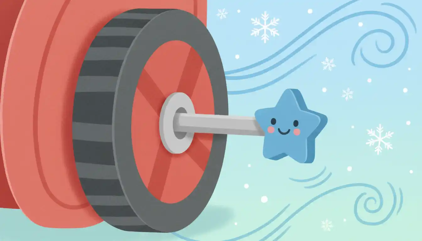 A close-up of a red snowblower's wheel axle, with a focus on the locking pin mechanism.